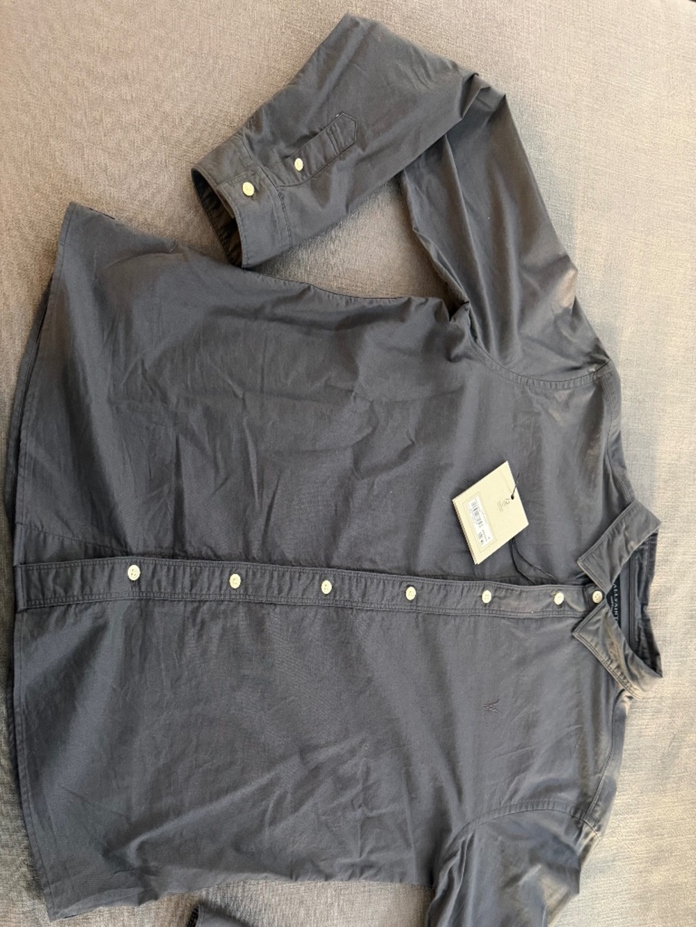 AllSaints Azur LS Shirt Men’s Medium Pipe Grey Organic Cotton NWT